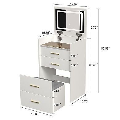Merax Vanity Desk with open Top Mirror,Small Make Up Vanity Set with Visible Glass Desktop