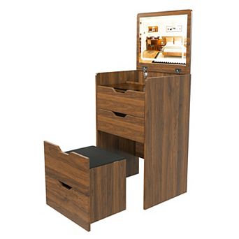 Merax Vanity Desk with Lighted Mirror & Stool, Flip Top Makeup Dressing Table