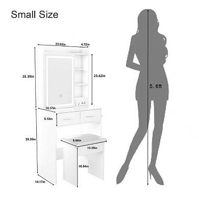 Merax Small Makeup Vanity Desk with Mirror & Adjustable LED Lights,Built-in Power Outlet