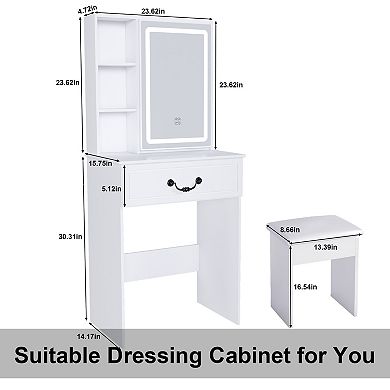 Merax Modern Mini Dressing Table with LED-lit Mirror & Hidden Storage