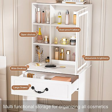 Merax Modern Mini Dressing Table with LED-lit Mirror & Hidden Storage