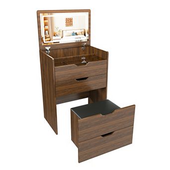 Merax Vanity Desk with Lighted Mirror & Stool, Flip Top Makeup Dressing Table