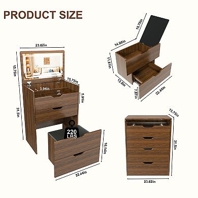 Merax Vanity Desk with Lighted Mirror & Stool, Flip Top Makeup Dressing Table