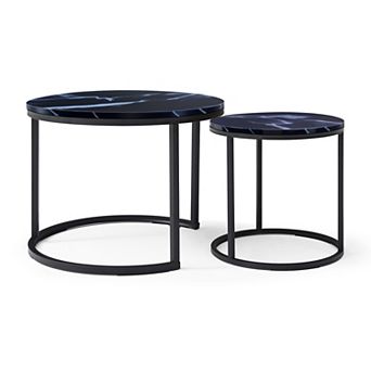 Merax Set 2 Coffee Table Nesting Black top Black Frame Circular Round