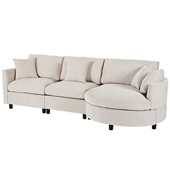 Merax 107" Chenille 3 pc Sectional Sofa with Curved Chaise & 3 Throw Pillows for Living Room