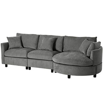 Merax 107" Chenille 3 pc Sectional Sofa with Curved Chaise & 3 Throw Pillows for Living Room