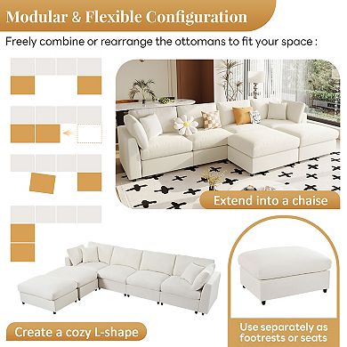 Merax 128" Large U-Shaped Modular Sectional Sofa with 2 Movable Ottomans, Chenille Fabric Couch