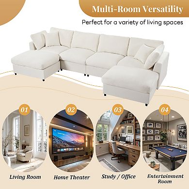 Merax 128" Large U-Shaped Modular Sectional Sofa with 2 Movable Ottomans, Chenille Fabric Couch