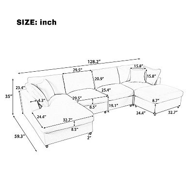 Merax 128" Large U-Shaped Modular Sectional Sofa with 2 Movable Ottomans, Chenille Fabric Couch