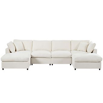 Merax 128" Large U-Shaped Modular Sectional Sofa with 2 Movable Ottomans, Chenille Fabric Couch