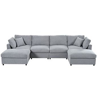 Merax 128" Large U-Shaped Modular Sectional Sofa with 2 Movable Ottomans, Chenille Fabric Couch
