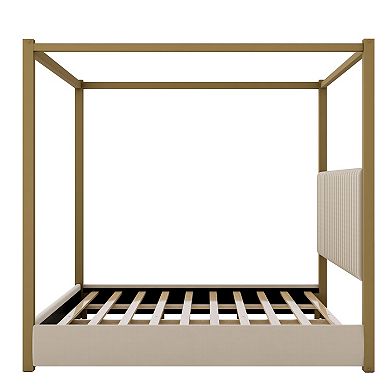 Merax Upholstery Canopy Platform Bed with Headboard and Metal Frame