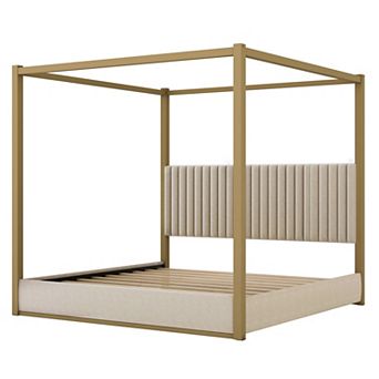 Merax Upholstery Canopy Platform Bed with Headboard and Metal Frame