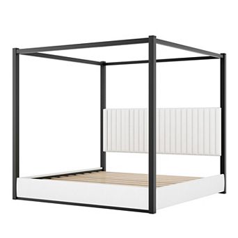 Merax Upholstery Canopy Platform Bed with Headboard and Metal Frame