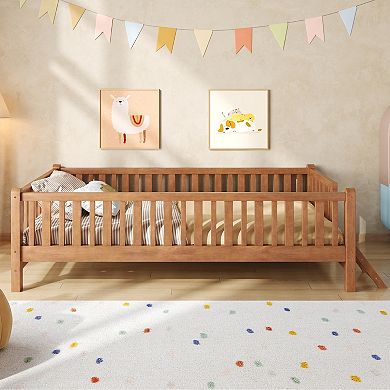 Merax Wood Twin Size Platform Bed with Guardrail