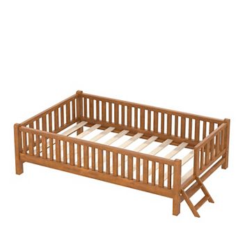 Merax Wood Twin Size Platform Bed with Guardrail