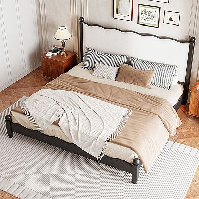 Merax Wood Platform Bed with Upholstered Headboard