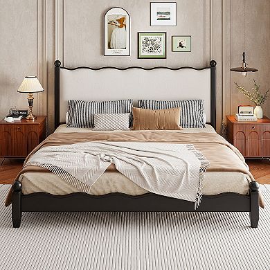 Merax Wood Platform Bed with Upholstered Headboard