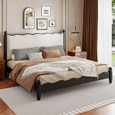 Merax Wood Platform Bed with Upholstered Headboard