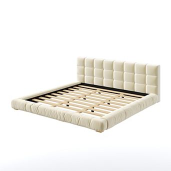 Merax Upholstered Velvet Platform Bed Frame with Channel Tufted Headboard