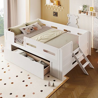 Merax Platform Bed with Guardrail and Drawer