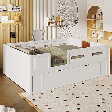 Merax Platform Bed with Guardrail and Drawer