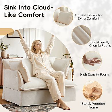 Merax 47.2" Oversized Accent Chair with Dual USB Ports, Chenille Armchair, Deep Wide Seat