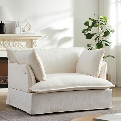 Merax 47.2" Oversized Accent Chair with Dual USB Ports, Chenille Armchair, Deep Wide Seat
