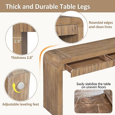 Merax Rustic Console Table with Fluted Drawer Front, Entryway Table with Curved Corners