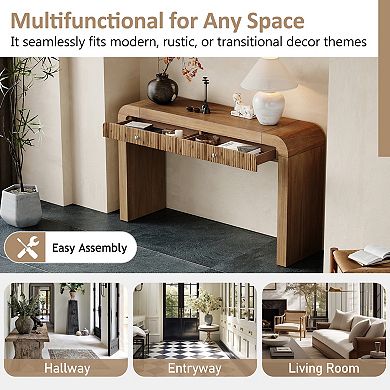 Merax Rustic Console Table with Fluted Drawer Front, Entryway Table with Curved Corners