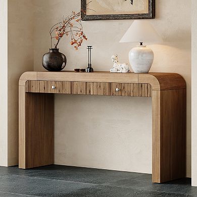 Merax Rustic Console Table with Fluted Drawer Front, Entryway Table with Curved Corners