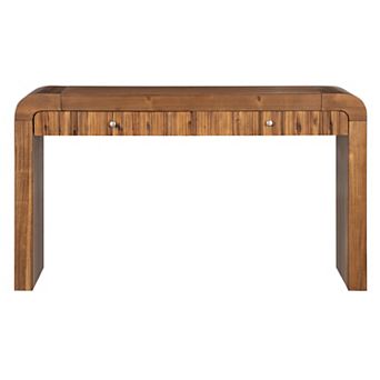 Merax Rustic Console Table with Fluted Drawer Front, Entryway Table with Curved Corners