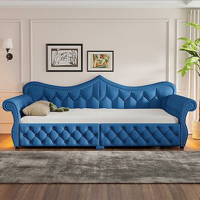 Merax Queen Size Upholstered Daybed with LED and Nail Head Decoration
