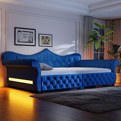 Merax Queen Size Upholstered Daybed with LED and Nail Head Decoration