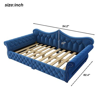 Merax Queen Size Upholstered Daybed with LED and Nail Head Decoration