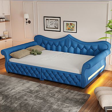 Merax Queen Size Upholstered Daybed with LED and Nail Head Decoration