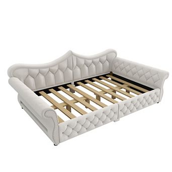 Merax Queen Size Upholstered Daybed with LED and Nail Head Decoration