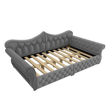Merax Queen Size Upholstered Daybed with LED and Nail Head Decoration