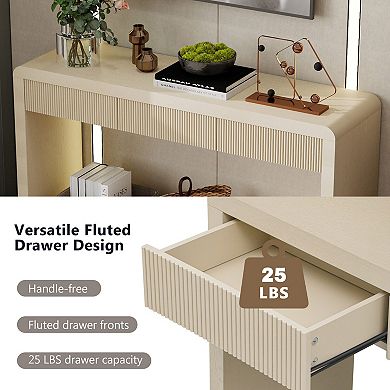 Merax Rustic Console Table with 3 Fluted Drawers - Solid Wood Veneer Entryway Table