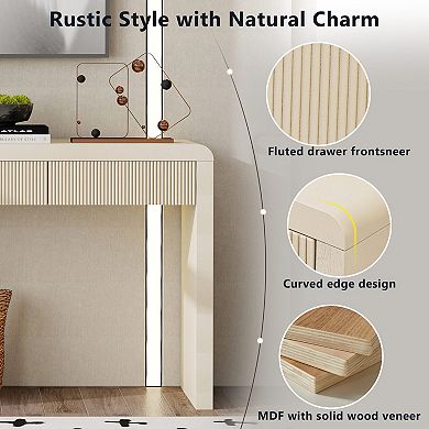 Merax Rustic Console Table with 3 Fluted Drawers - Solid Wood Veneer Entryway Table