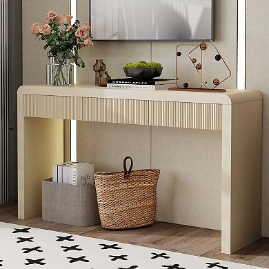 Merax Rustic Console Table with 3 Fluted Drawers - Solid Wood Veneer Entryway Table