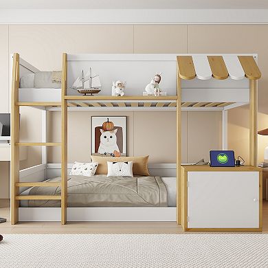 Merax Twin Over Twin Bunk Bed with Integrated Desk