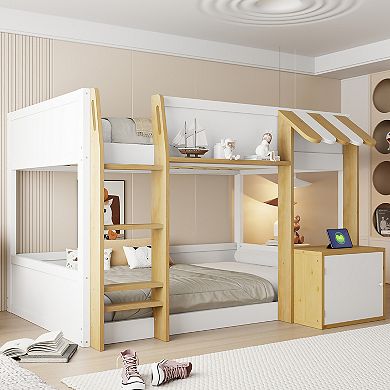 Merax Twin Over Twin Bunk Bed with Integrated Desk