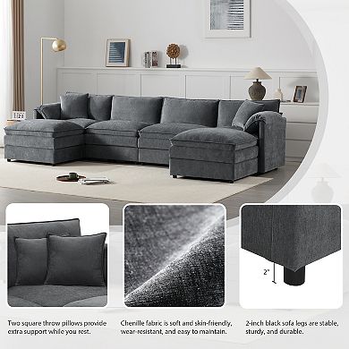 Merax 136" Chenille Modular Sectional Sofa with Deep and Wide Seat, U-Shaped Cloud Couch Set
