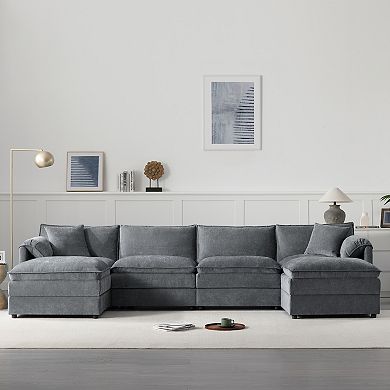 Merax 136" Chenille Modular Sectional Sofa with Deep and Wide Seat, U-Shaped Cloud Couch Set