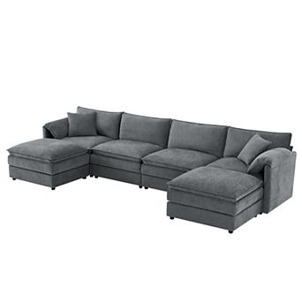 Merax 136" Chenille Modular Sectional Sofa with Deep and Wide Seat, U-Shaped Cloud Couch Set