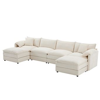 Merax 136" Chenille Modular Sectional Sofa with Deep and Wide Seat, U-Shaped Cloud Couch Set