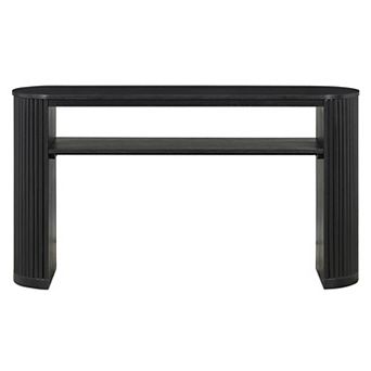 Merax Farmhouse Console Table with Fluted Legs Oval Entryway Sofa Table, Ash Veneer Top
