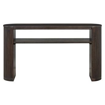 Merax Farmhouse Console Table with Fluted Legs Oval Entryway Sofa Table, Ash Veneer Top