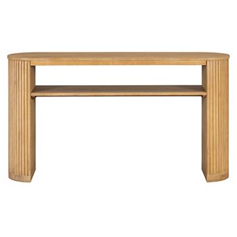 Merax Farmhouse Console Table with Fluted Legs Oval Entryway Sofa Table, Ash Veneer Top